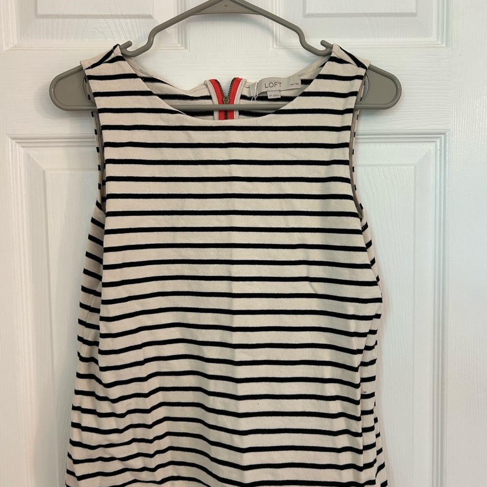 LOFT Sleeveless Top with Black and White Stripes